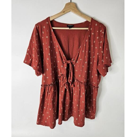 Torrid Jersey V-Neck Relaxed Tie Front Crop Top Terracota Bossa Nova 1X - Picture 3 of 8